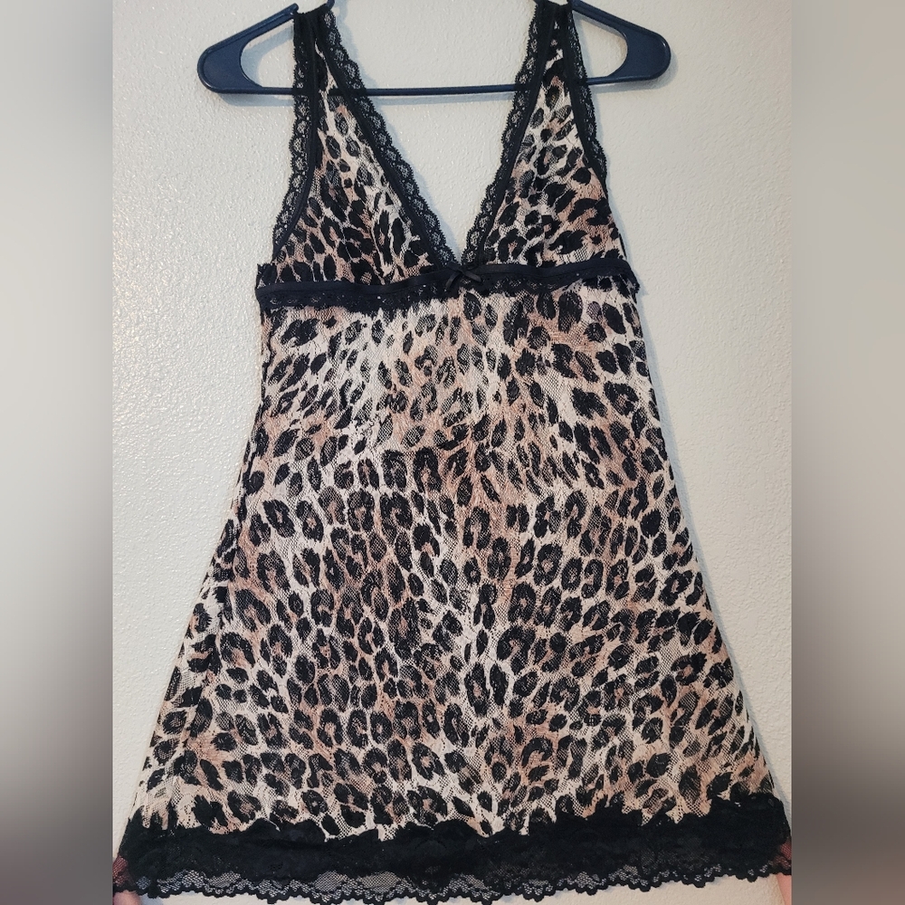 2008 Victoria's Secret Very Sexy Leopard Lace Chemise Nightie Sz M Lingerie Y2K